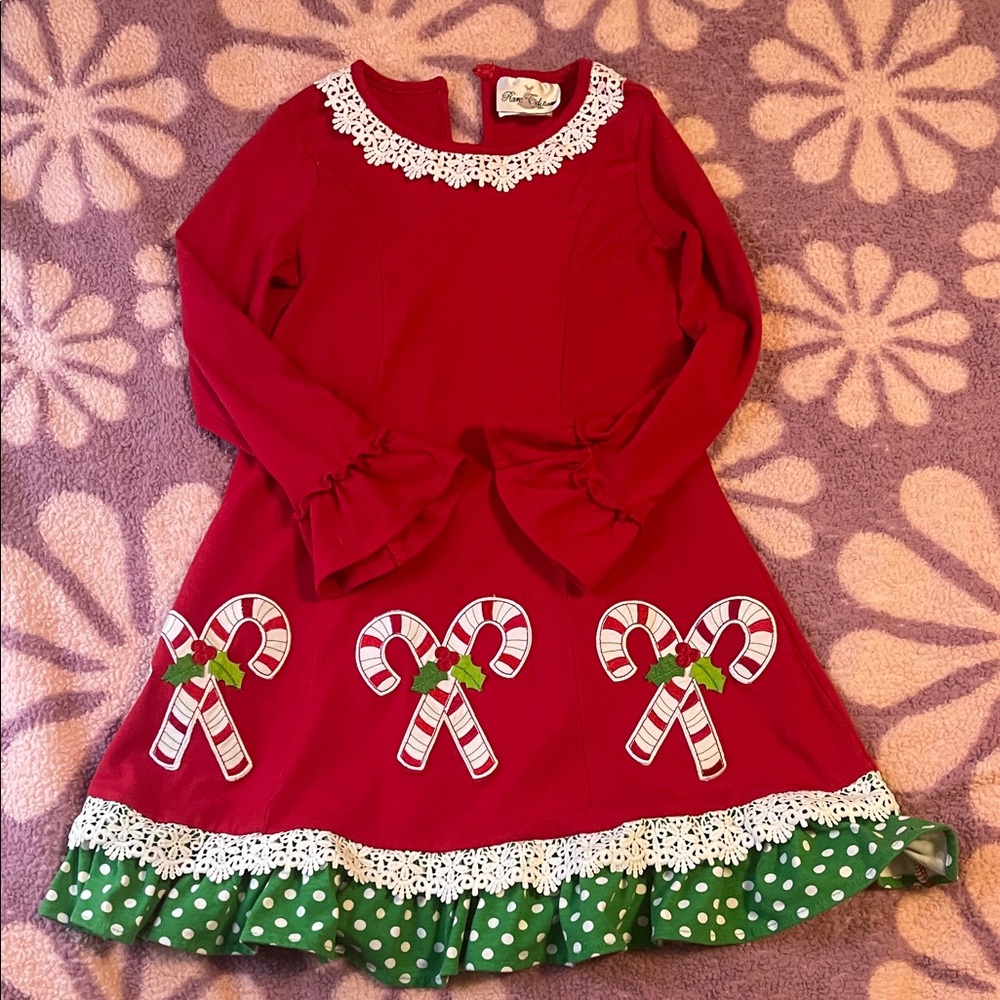 Rare Editions Red Dress with White Lace Detail